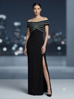 NWT Tadashi Shoji black Scuba gown XS